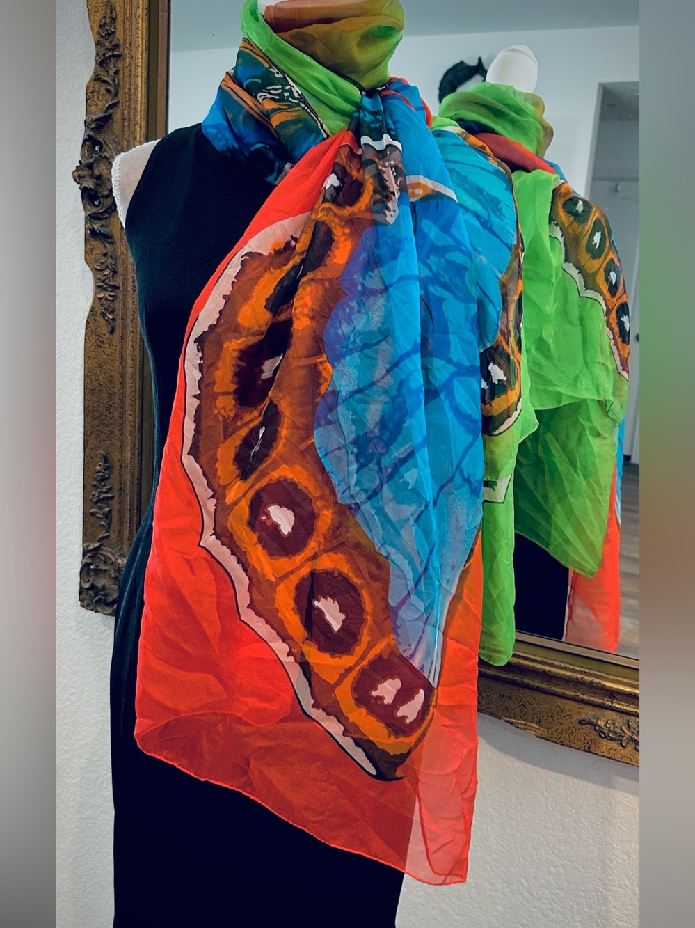 Butterfly Wings Sheer Colorful Oversized Scarf Poncho Sarong Monarch 64x76